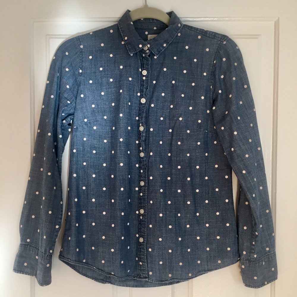J Crew Polka Dot Chambray Button Up